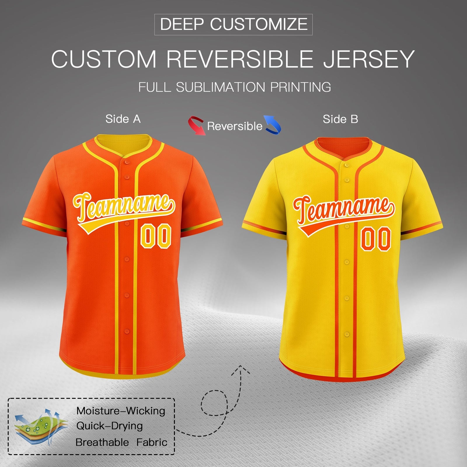 Custom Gold White Reversible Classic Style Moisture-Wicking Baseball Jersey| KXKSHOP