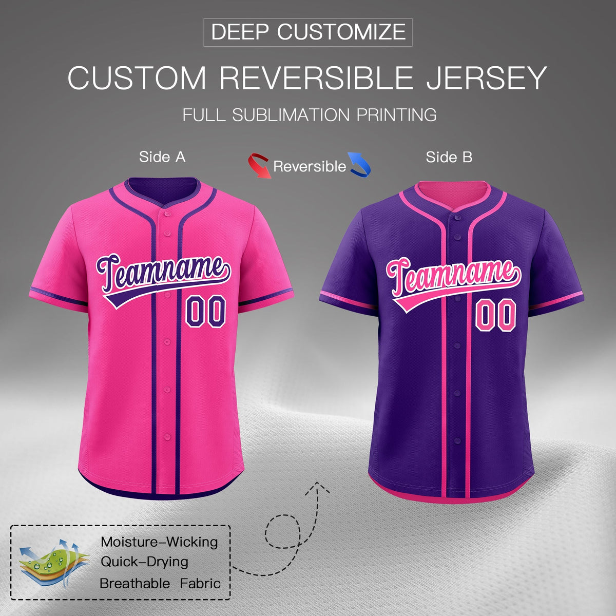 Custom Purple White Reversible Classic Style Moisture-Wicking Baseball Jersey| KXKSHOP