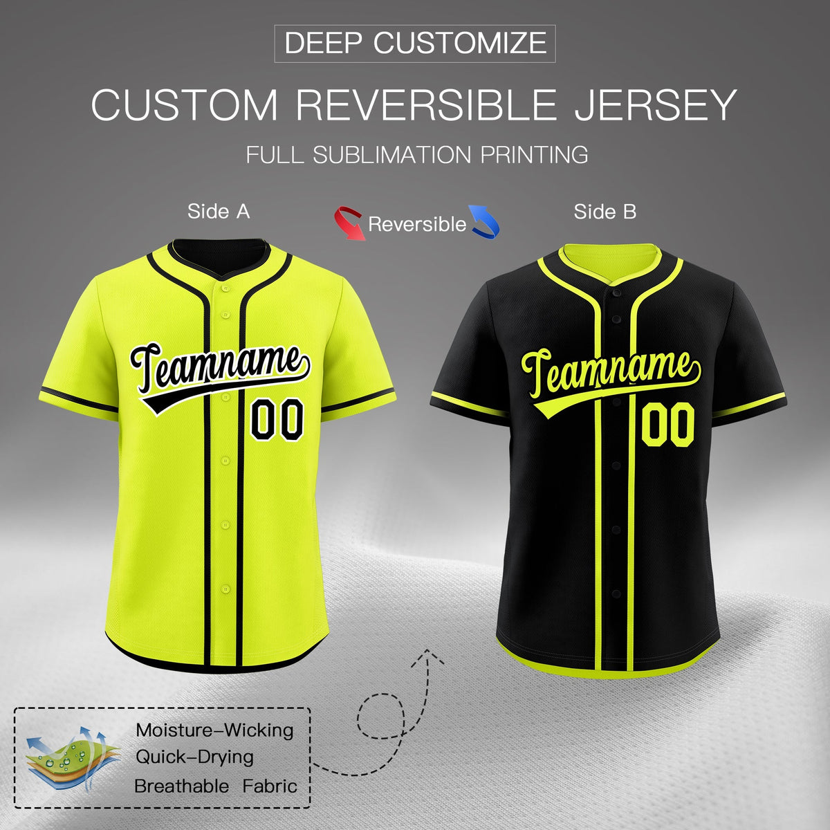Custom Black Reversible Classic Style Moisture-Wicking Baseball Jersey| KXKSHOP