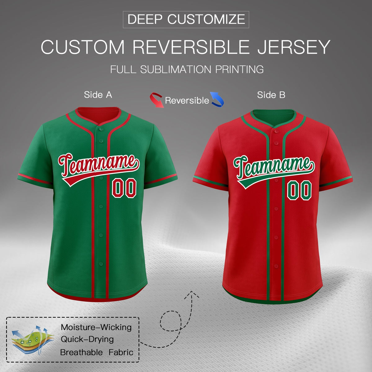 Custom Red White Reversible Classic Style Moisture-Wicking Baseball Jersey| KXKSHOP