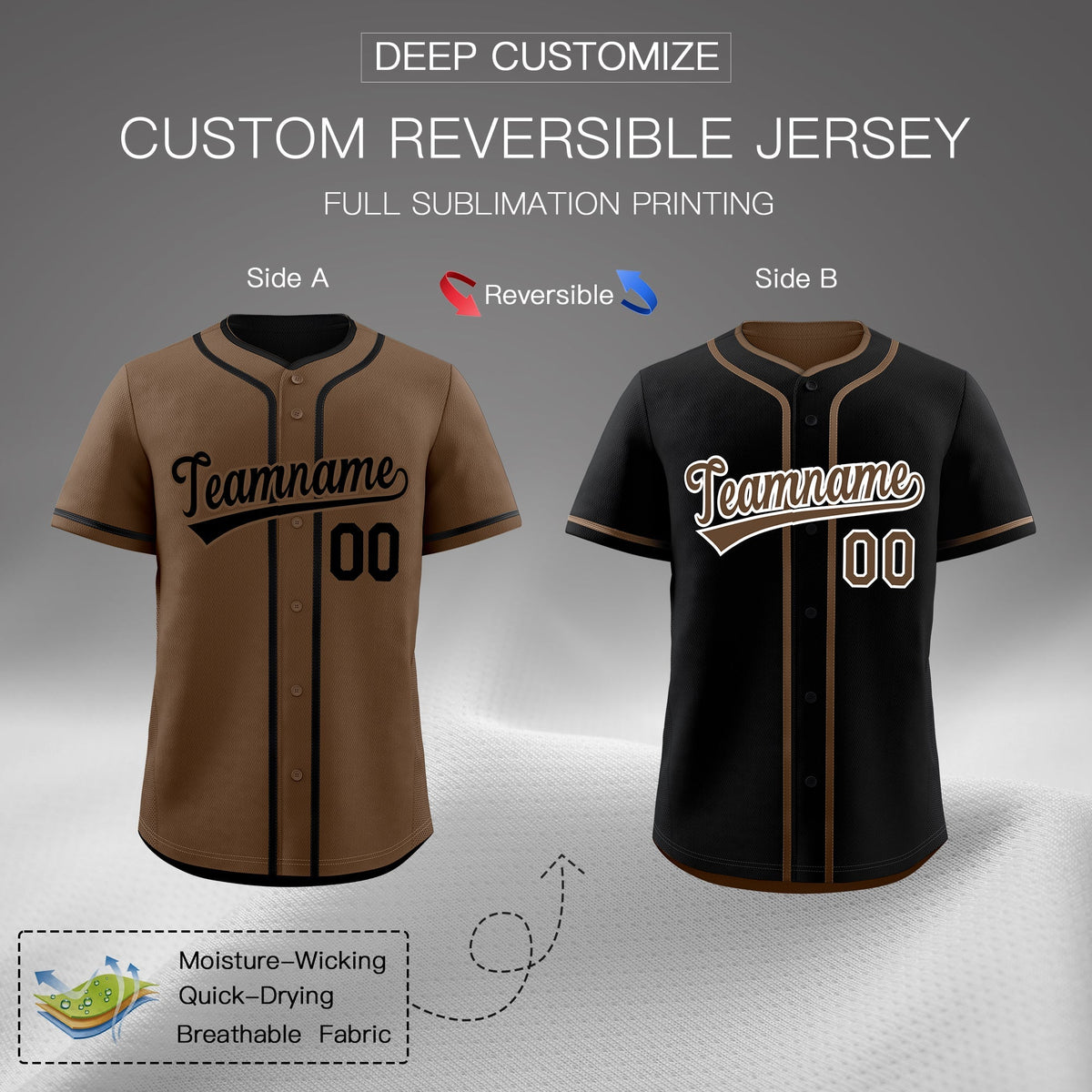 Custom Black White Reversible Classic Style Moisture-Wicking Baseball Jersey| KXKSHOP