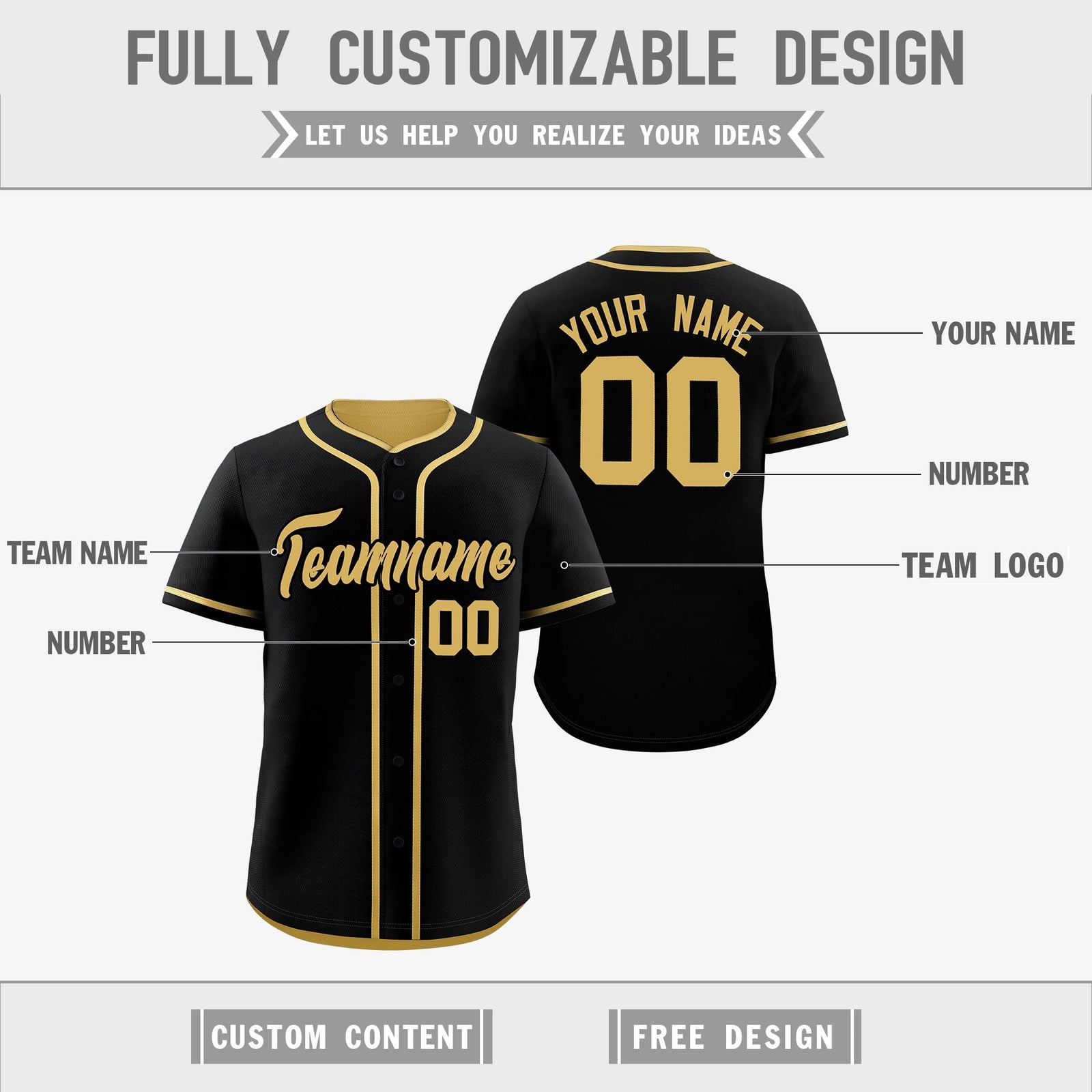 Custom Old Gold Black Reversible Classic Style Moisture-Wicking Baseball Jersey| KXKSHOP