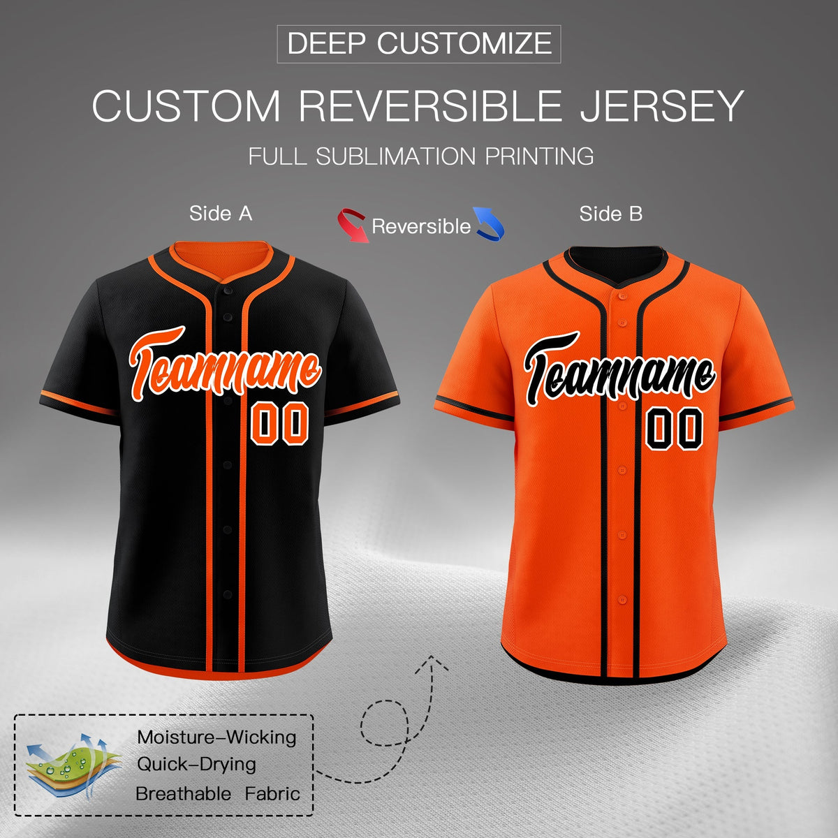 Custom Orange Black Reversible Classic Style Moisture-Wicking Baseball Jersey| KXKSHOP