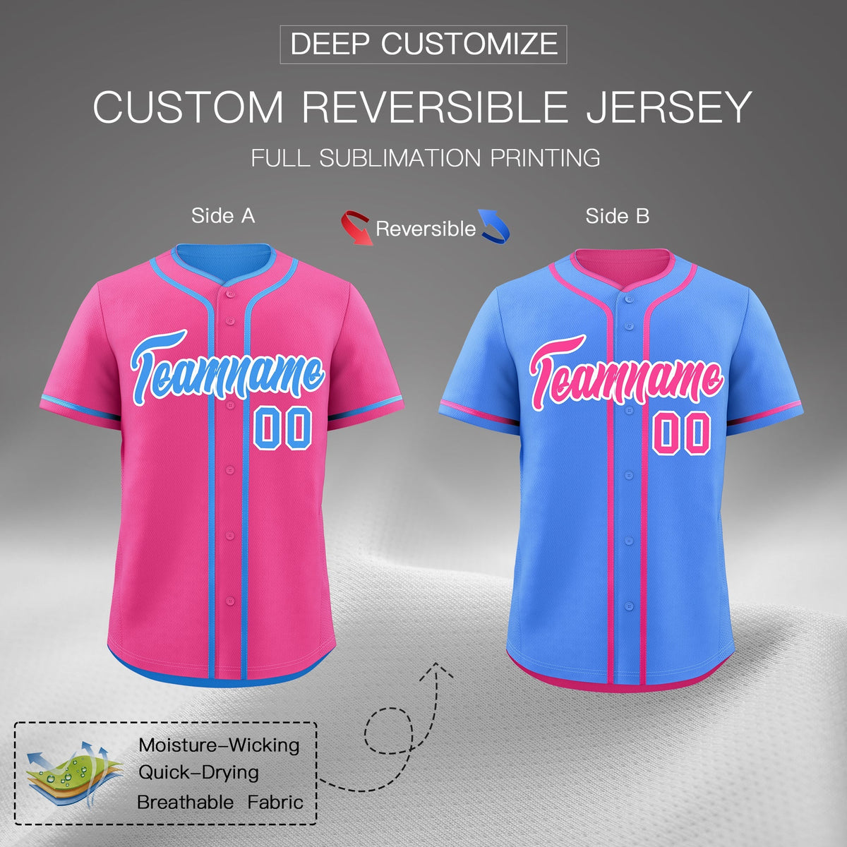 Custom Powder Blue White Reversible Classic Style Lightweight Baseball Jersey| KXKSHOP