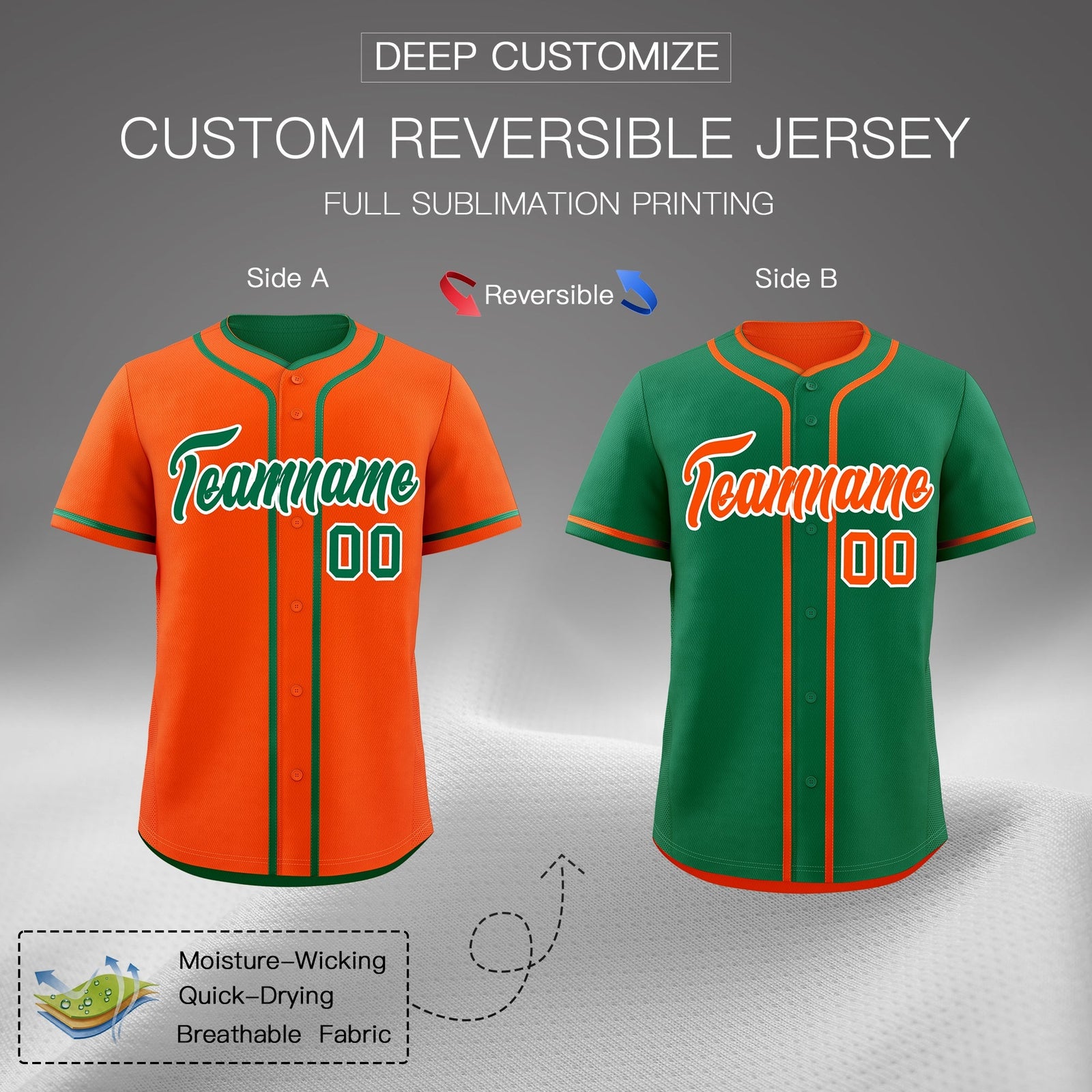 Custom Kelly Green White Reversible Classic Style Moisture-Wicking Baseball Jersey| KXKSHOP