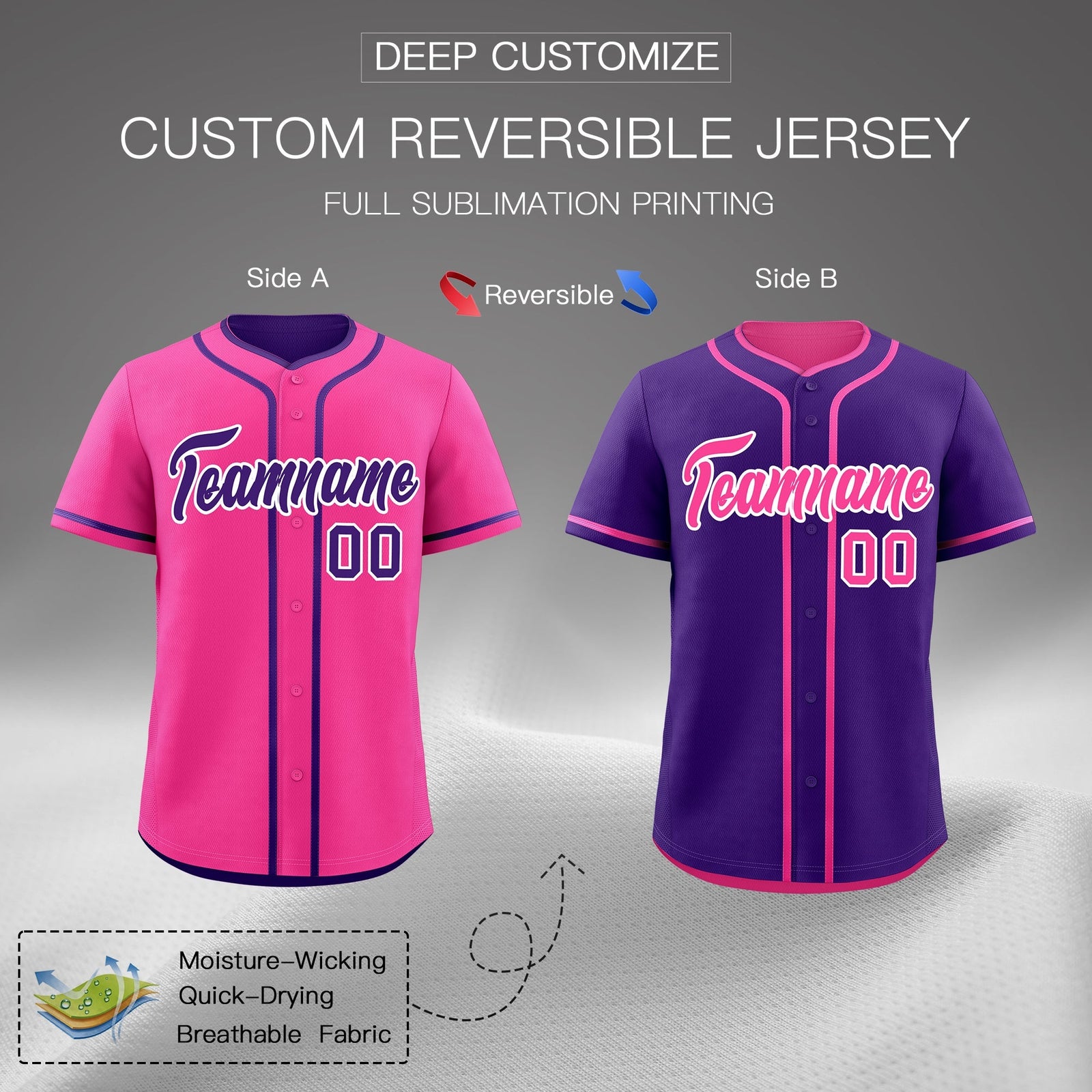 Custom Purple White Reversible Classic Style Moisture-Wicking Baseball Jersey| KXKSHOP