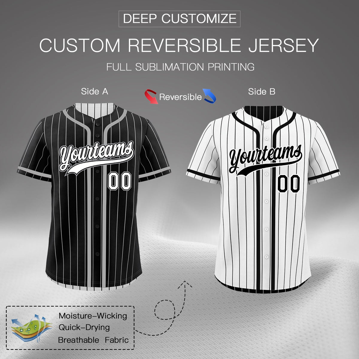 Custom Black White Reversible Gradient Fashion Lightweight Baseball Jersey| KXKSHOP