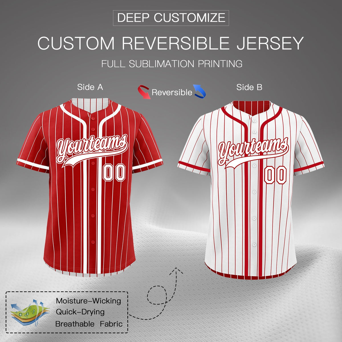 Custom Red White Reversible Gradient Fashion Breathable Baseball Jersey| KXKSHOP