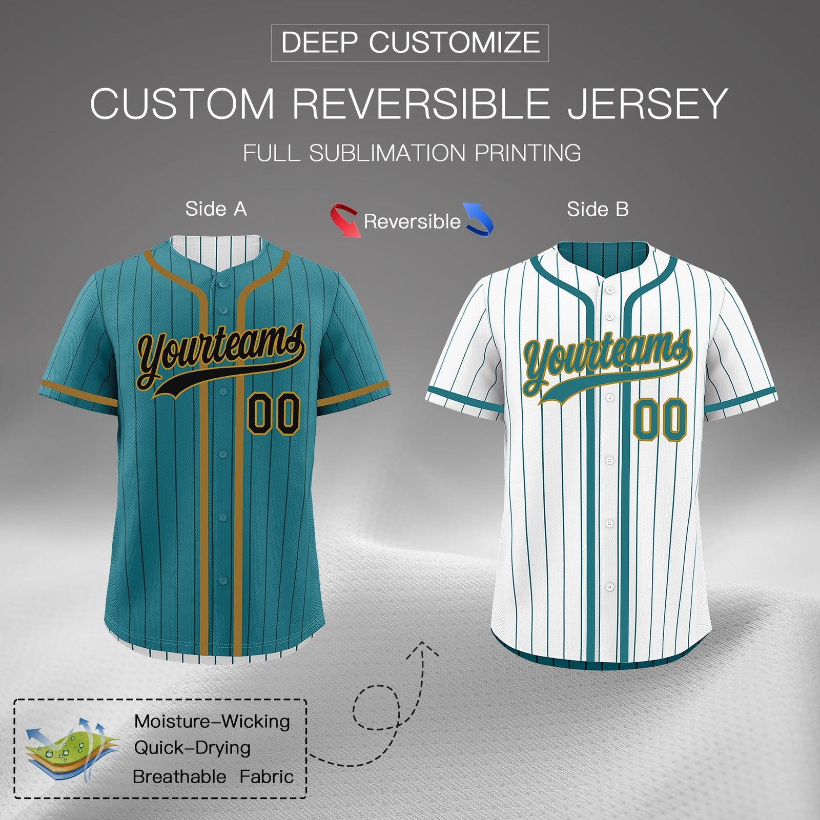 Custom Teal White Reversible Gradient Fashion Lightweight Baseball Jersey| KXKSHOP
