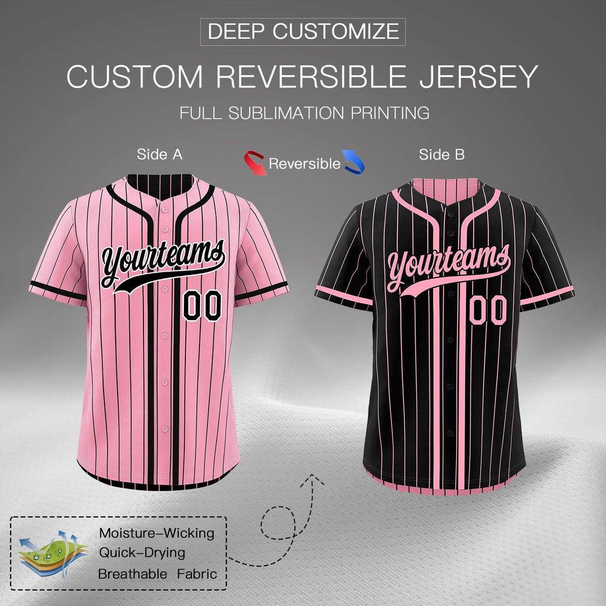 Custom Light Pink Black Reversible Gradient Fashion Breathable Baseball Jersey| KXKSHOP