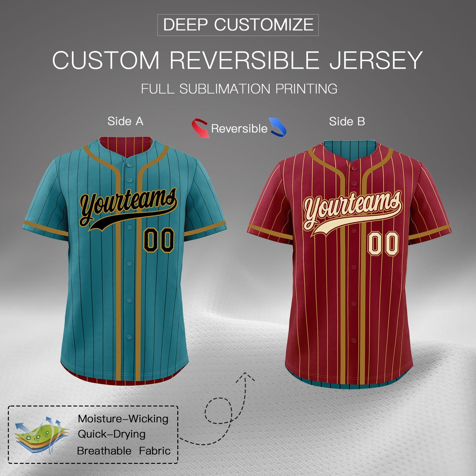 Custom Teal Crimson Reversible Gradient Fashion Breathable Baseball Jersey| KXKSHOP