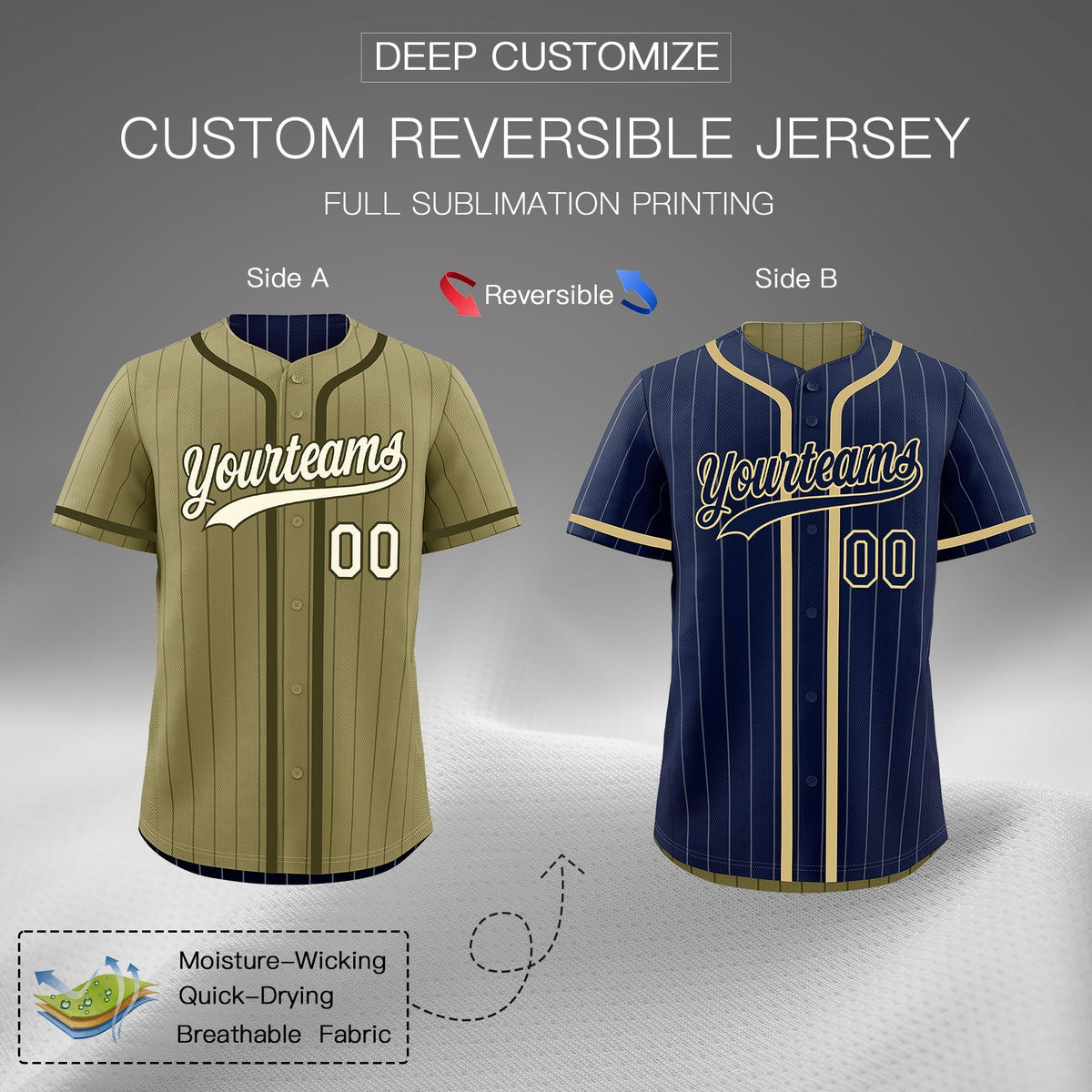 Custom Navy Olive Reversible Gradient Fashion Lightweight Baseball Jersey| KXKSHOP