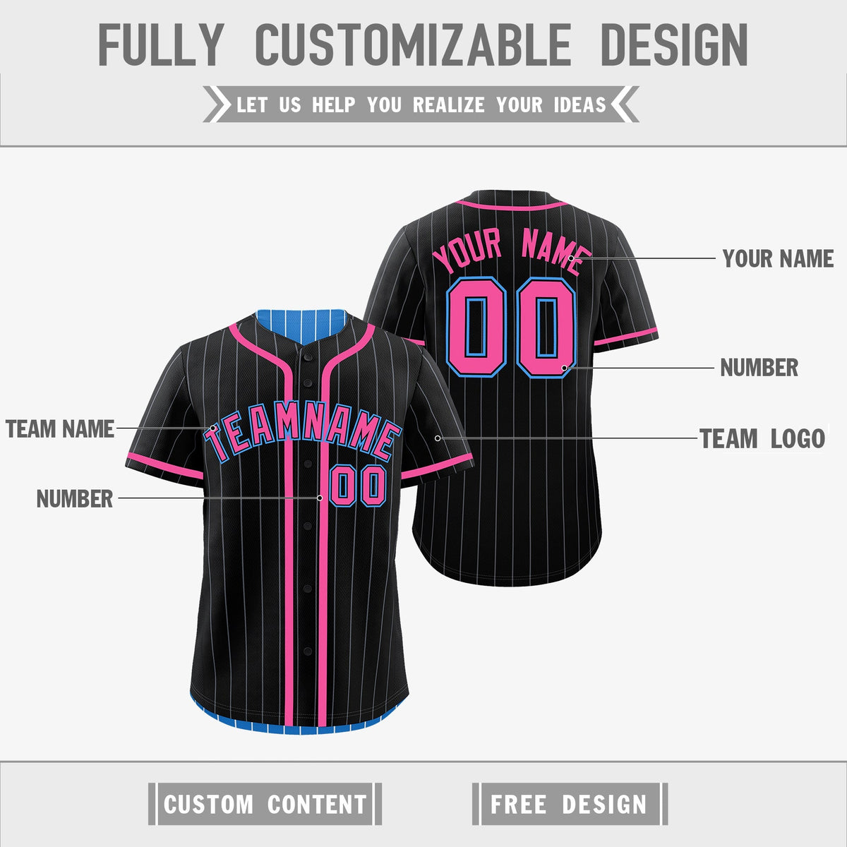 Custom Black Powder Blue Reversible Gradient Fashion Breathable Baseball Jersey| KXKSHOP