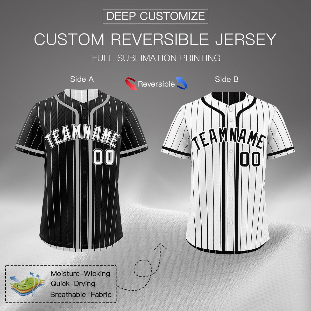 Custom Black White Reversible Gradient Fashion Lightweight Baseball Jersey| KXKSHOP