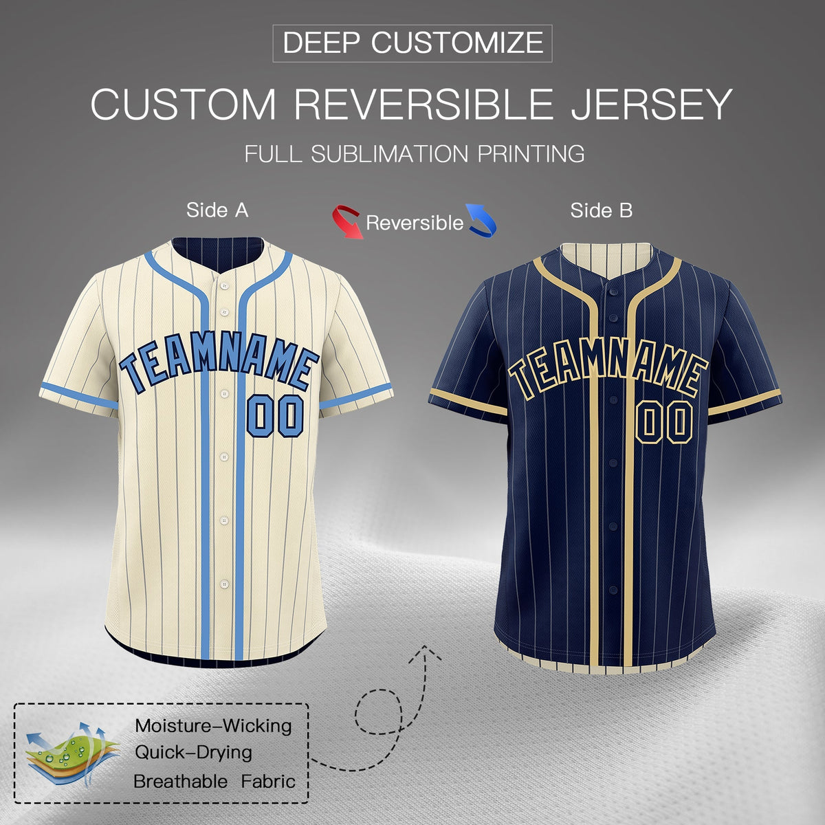 Custom Cream Navy Reversible Gradient Fashion Breathable Baseball Jersey| KXKSHOP