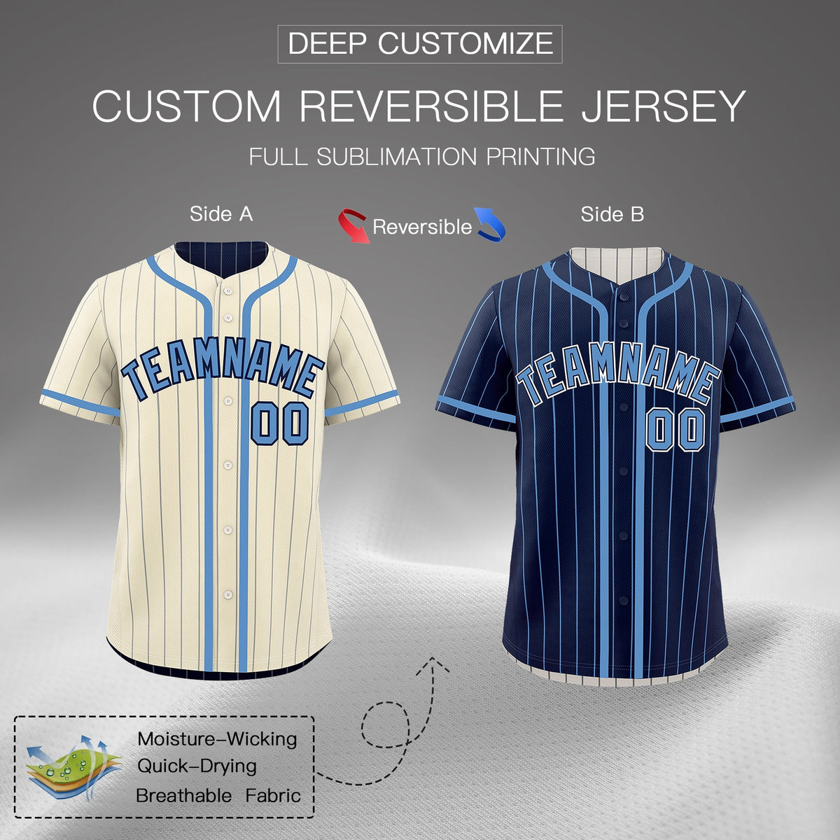 Custom Cream Navy Reversible Gradient Fashion Breathable Baseball Jersey| KXKSHOP