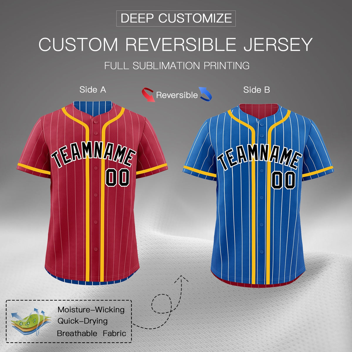 Custom Crimson Royal Reversible Gradient Fashion Breathable Baseball Jersey| KXKSHOP