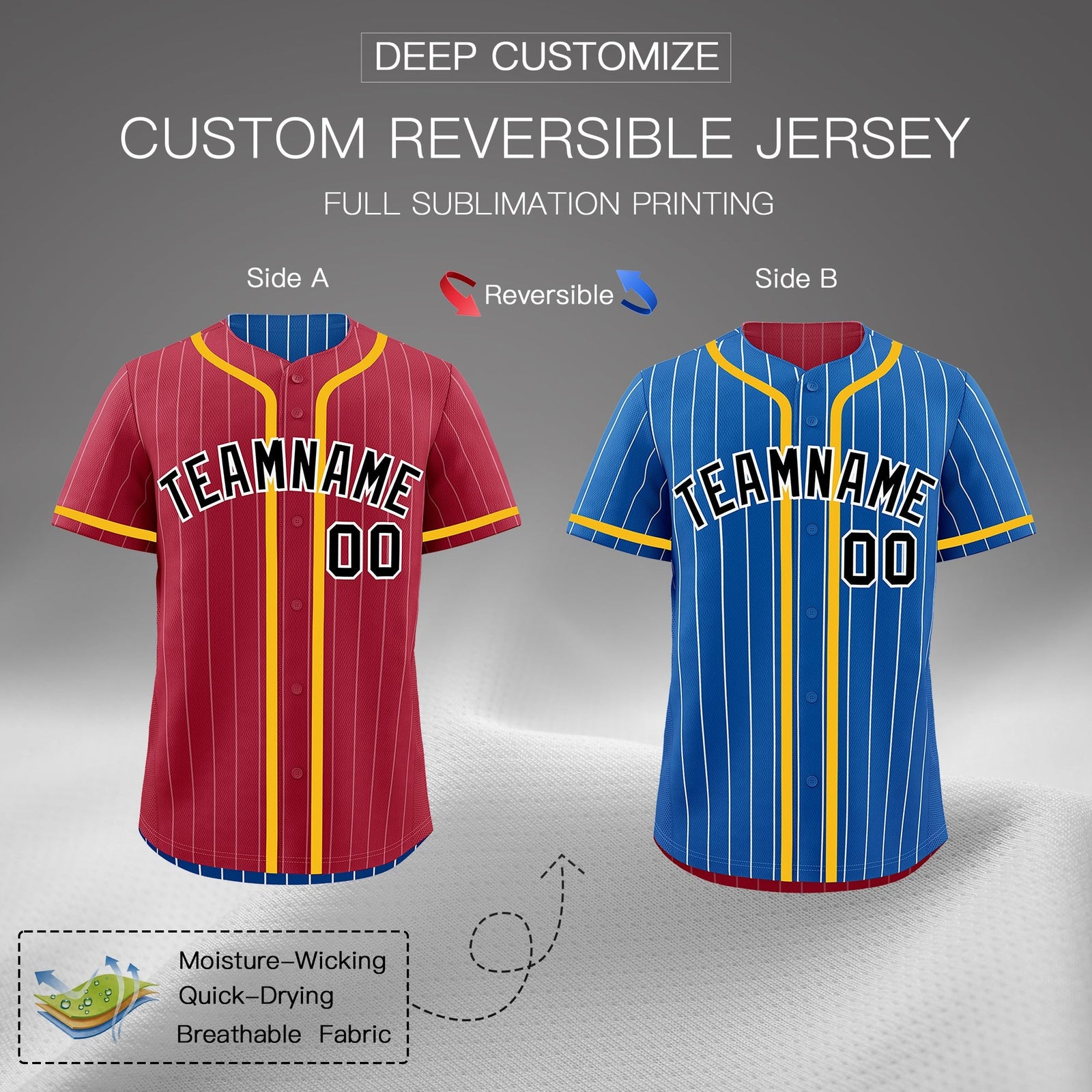 Custom Crimson Royal Reversible Gradient Fashion Breathable Baseball Jersey| KXKSHOP