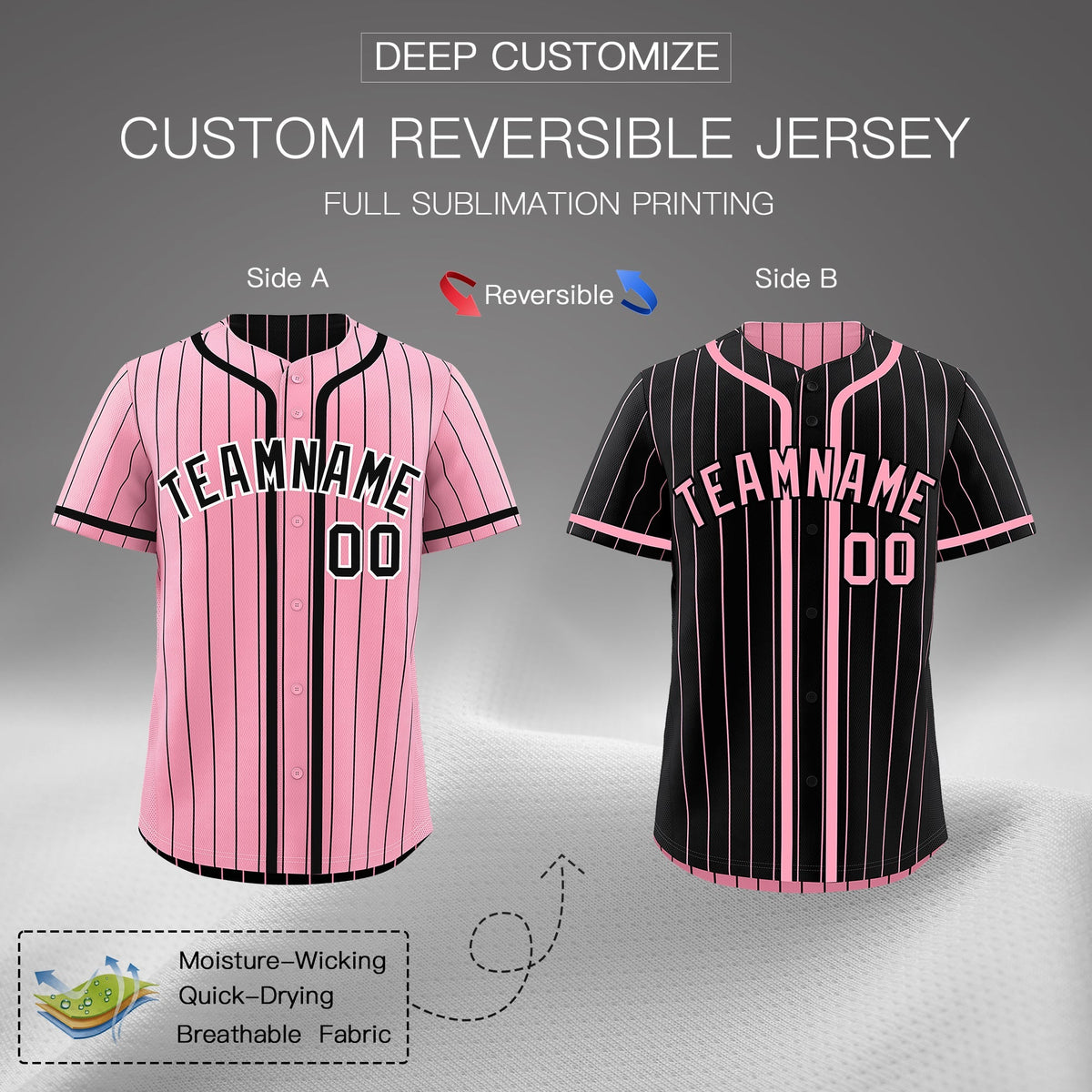 Custom Light Pink Black Reversible Gradient Fashion Breathable Baseball Jersey| KXKSHOP