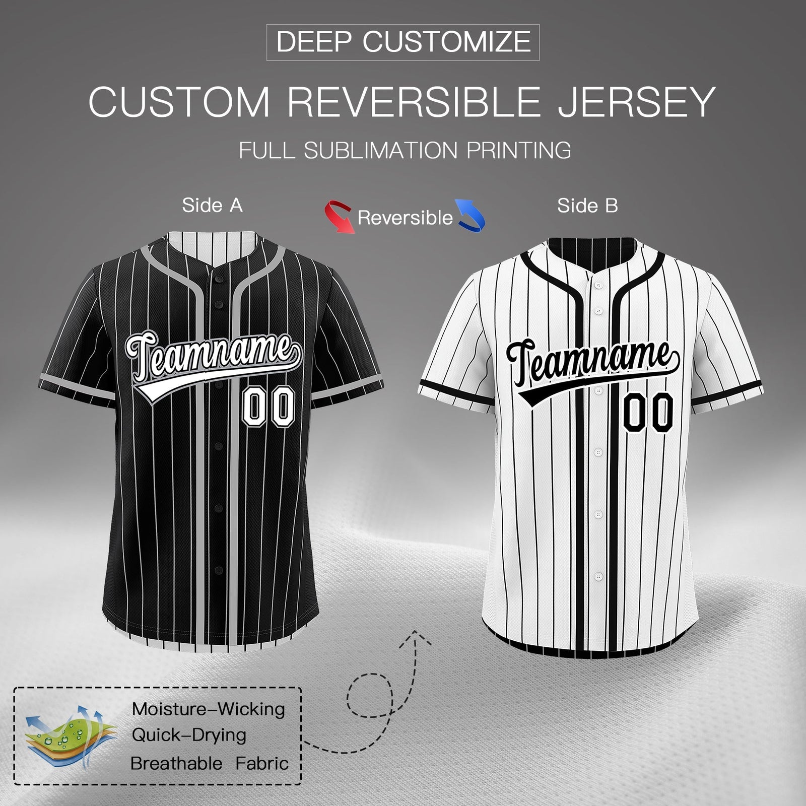 Custom Black White Reversible Gradient Fashion Lightweight Baseball Jersey| KXKSHOP