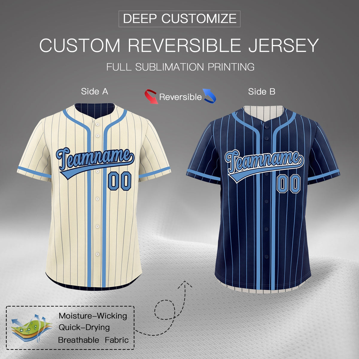 Custom Cream Navy Reversible Gradient Fashion Breathable Baseball Jersey| KXKSHOP