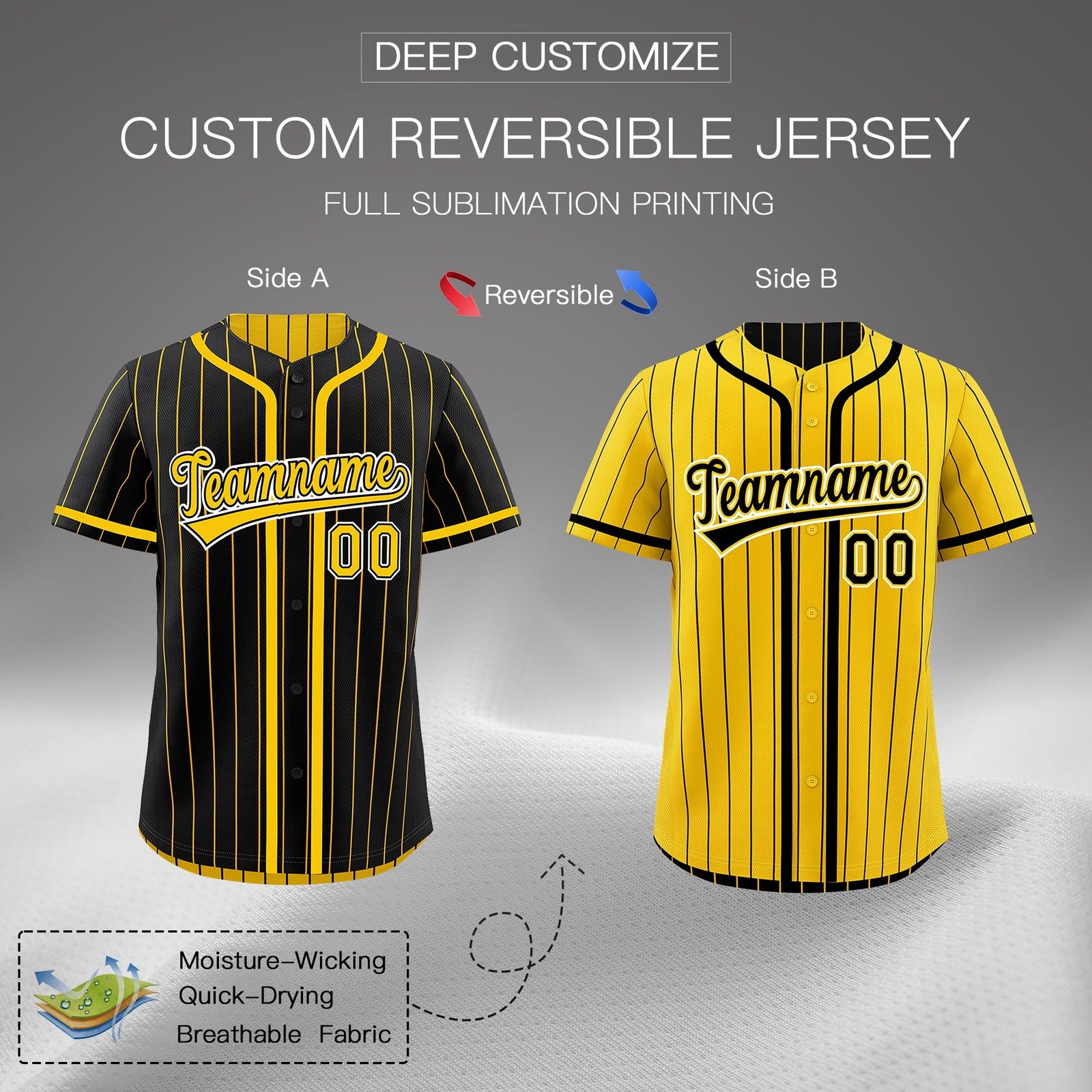 Custom Black Yellow Reversible Gradient Fashion Breathable Baseball Jersey| KXKSHOP