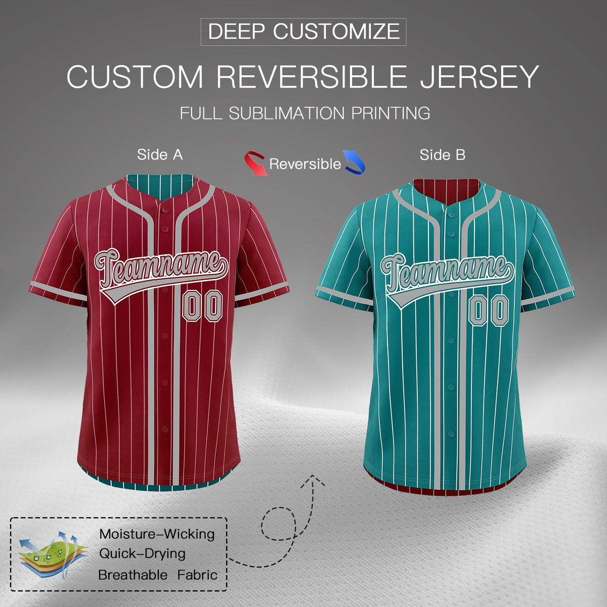 Custom Crimson Teal Reversible Gradient Fashion Lightweight Baseball Jersey| KXKSHOP