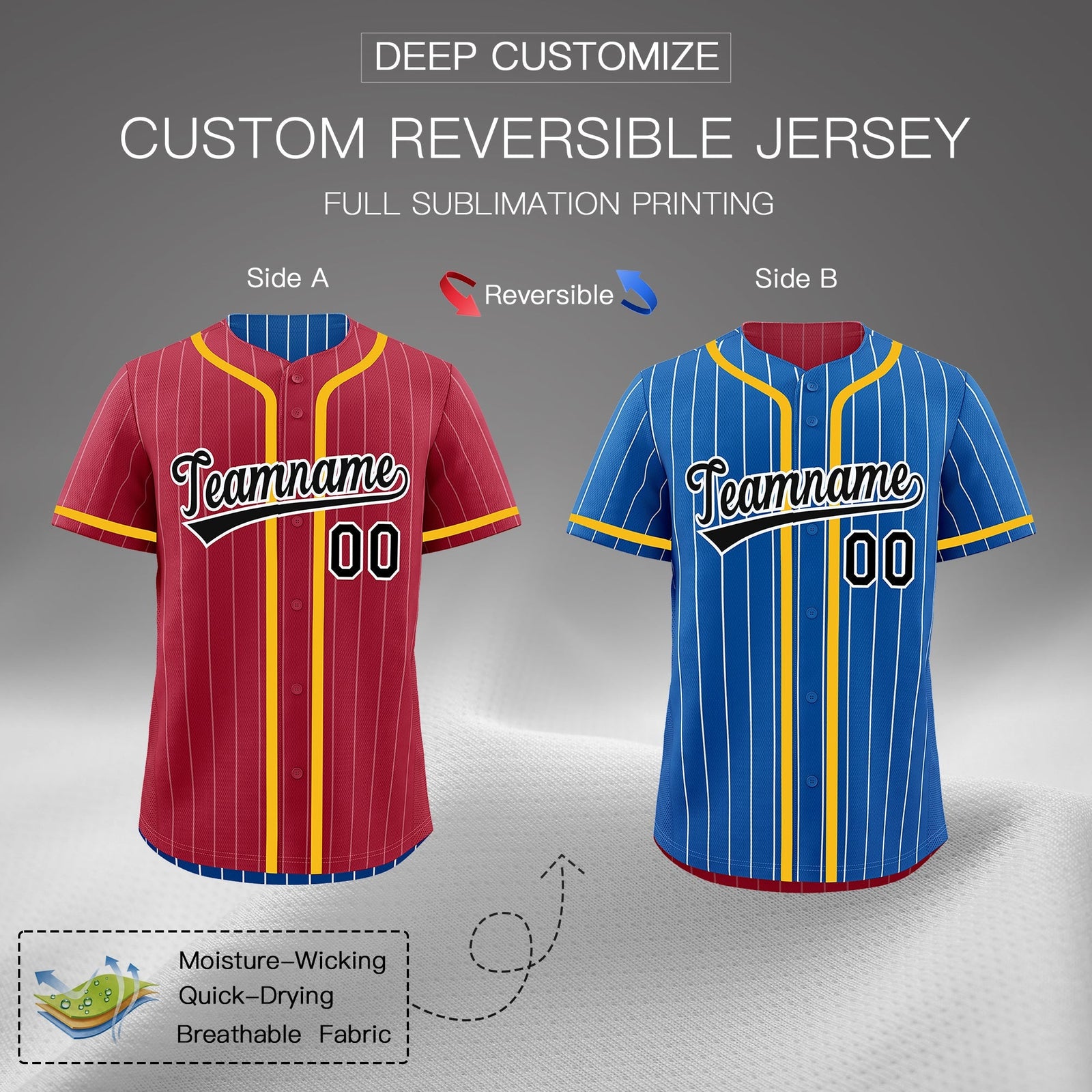 Custom Crimson Royal Reversible Gradient Fashion Breathable Baseball Jersey| KXKSHOP