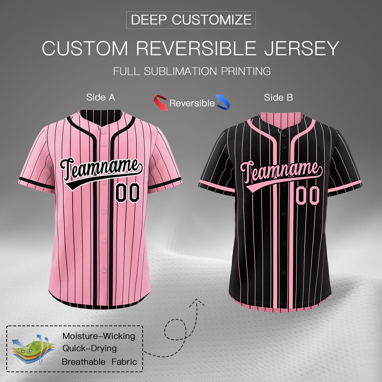 Custom Light Pink Black Reversible Gradient Fashion Breathable Baseball Jersey| KXKSHOP