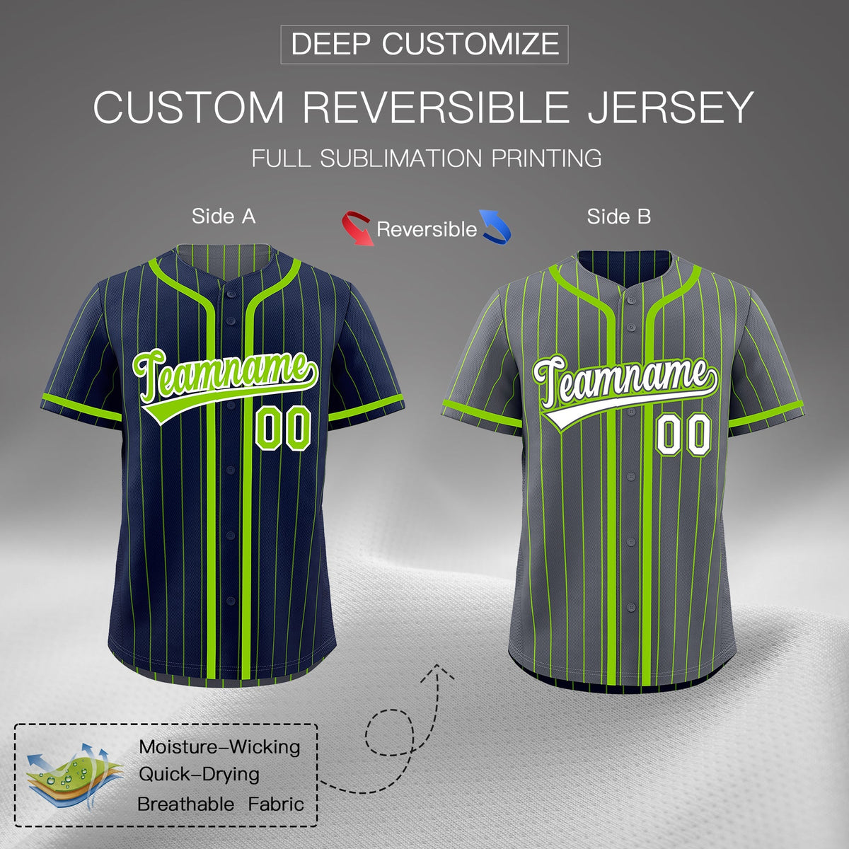 Custom Navy Neon Green Reversible Gradient Fashion Breathable Baseball Jersey| KXKSHOP