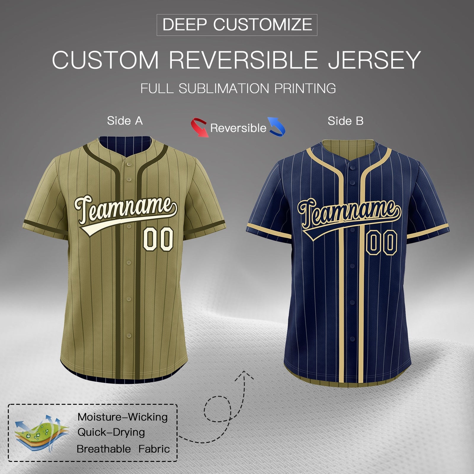 Custom Navy Olive Reversible Gradient Fashion Lightweight Baseball Jersey| KXKSHOP