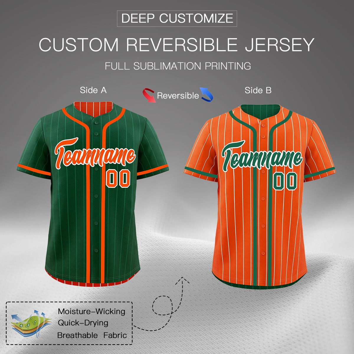 Custom Green Orange Reversible Gradient Fashion Lightweight Baseball Jersey| KXKSHOP