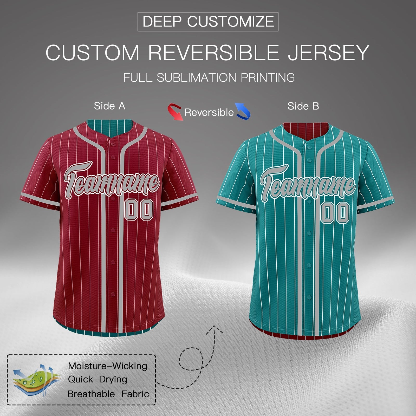 Custom Crimson Teal Reversible Gradient Fashion Lightweight Baseball Jersey| KXKSHOP