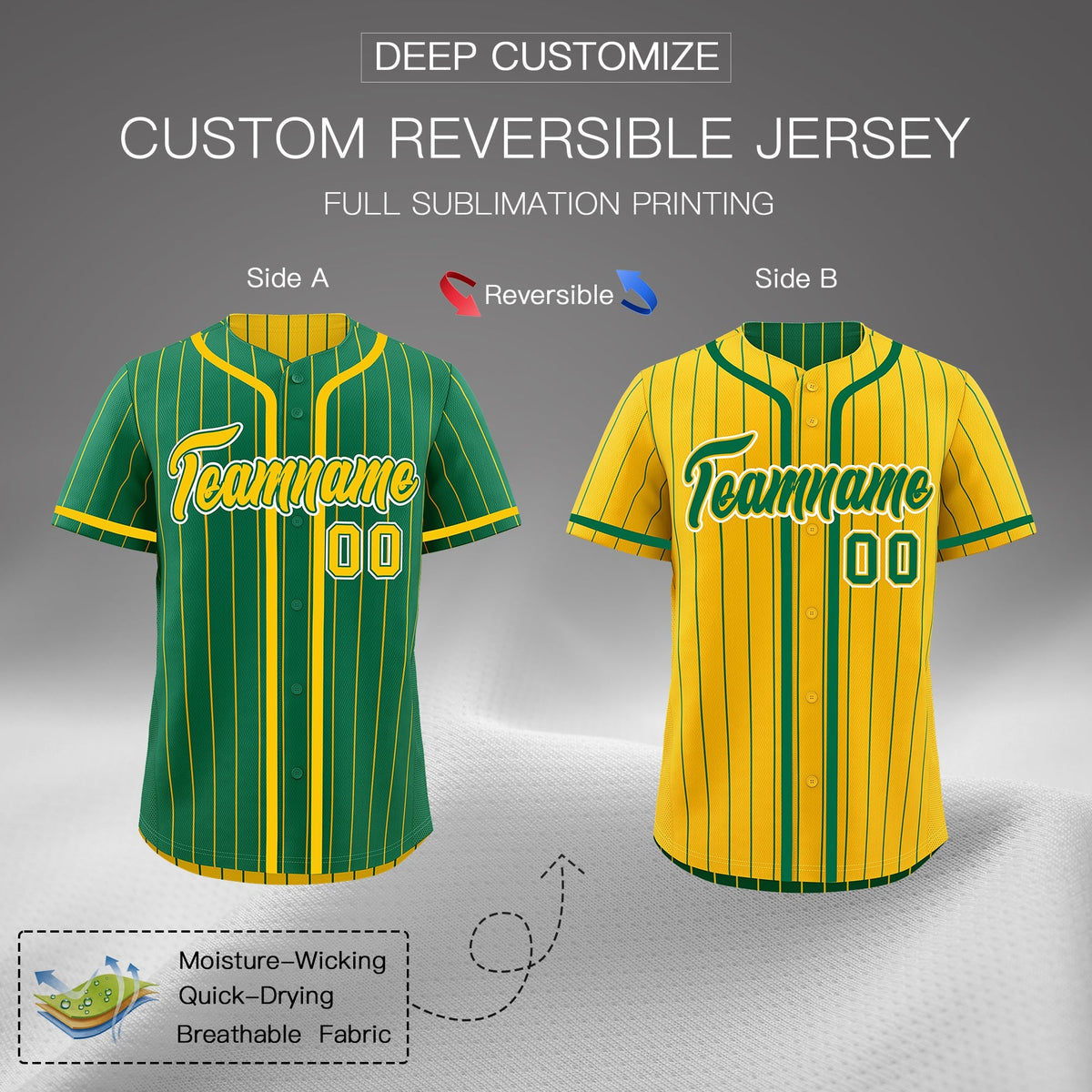 Custom Kelly Green Yellow Reversible Gradient Fashion Lightweight Baseball Jersey| KXKSHOP
