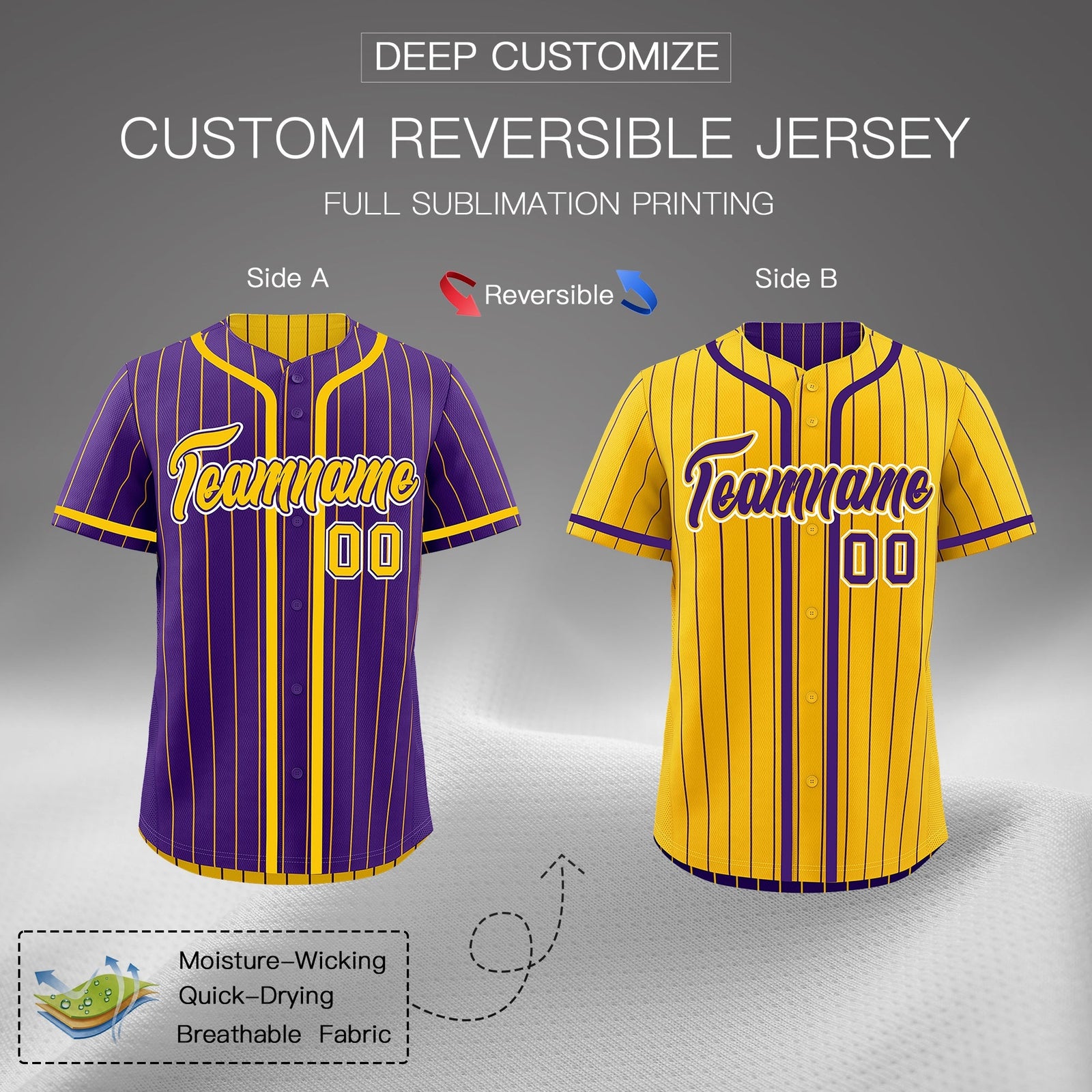 Custom Purple Yellow Reversible Gradient Fashion Lightweight Baseball Jersey| KXKSHOP