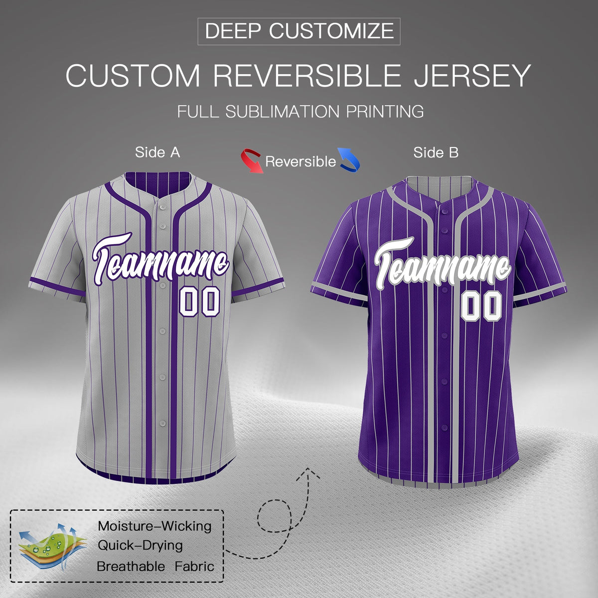 Custom Gray Purple Reversible Gradient Fashion Lightweight Baseball Jersey| KXKSHOP