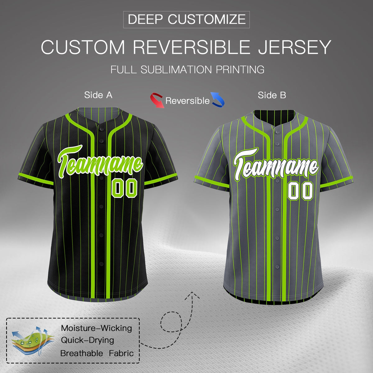Custom Black Neon Green Reversible Gradient Fashion Lightweight Baseball Jersey| KXKSHOP