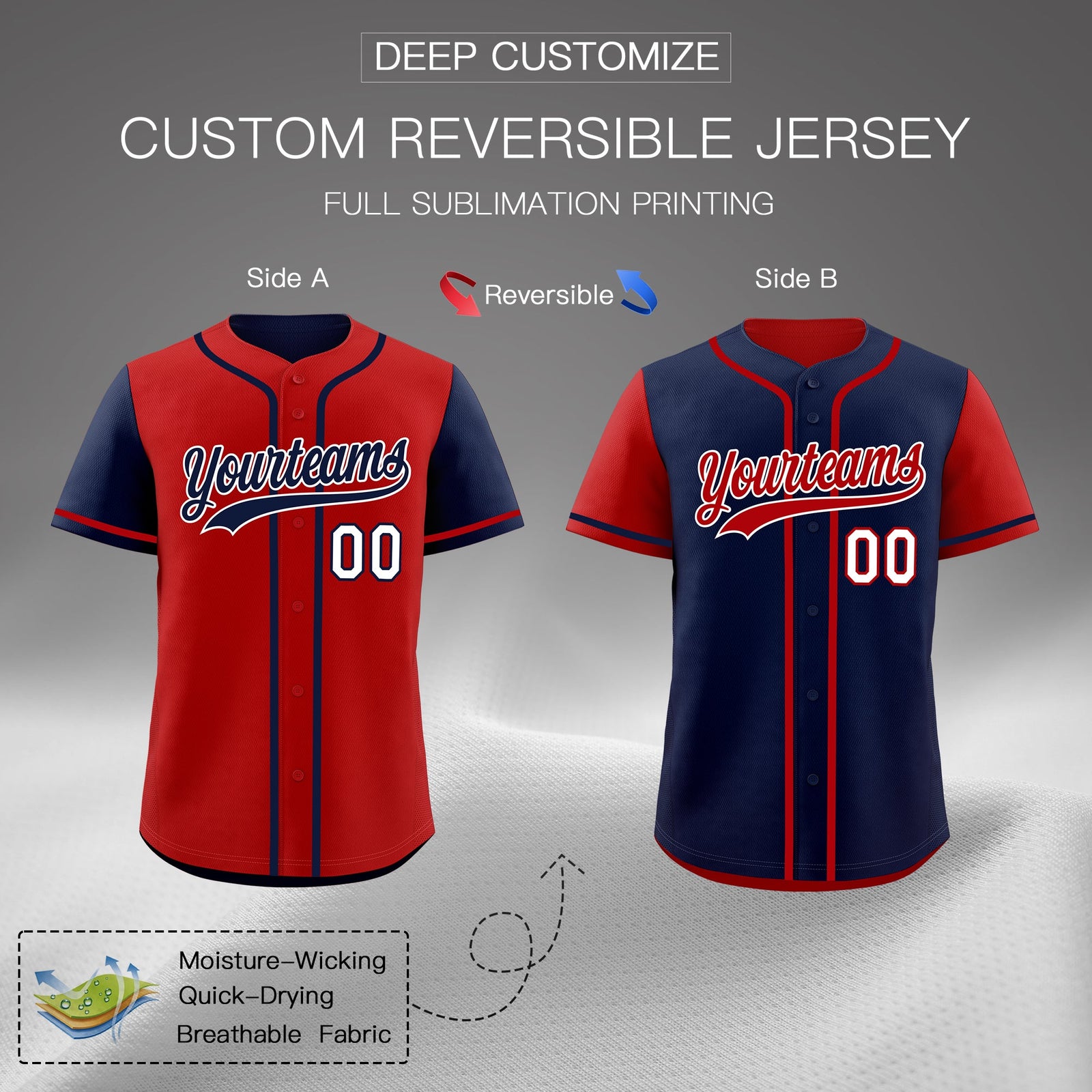 Custom Navy Red Reversible Raglan Sleeves Baseball Jersey| KXKSHOP