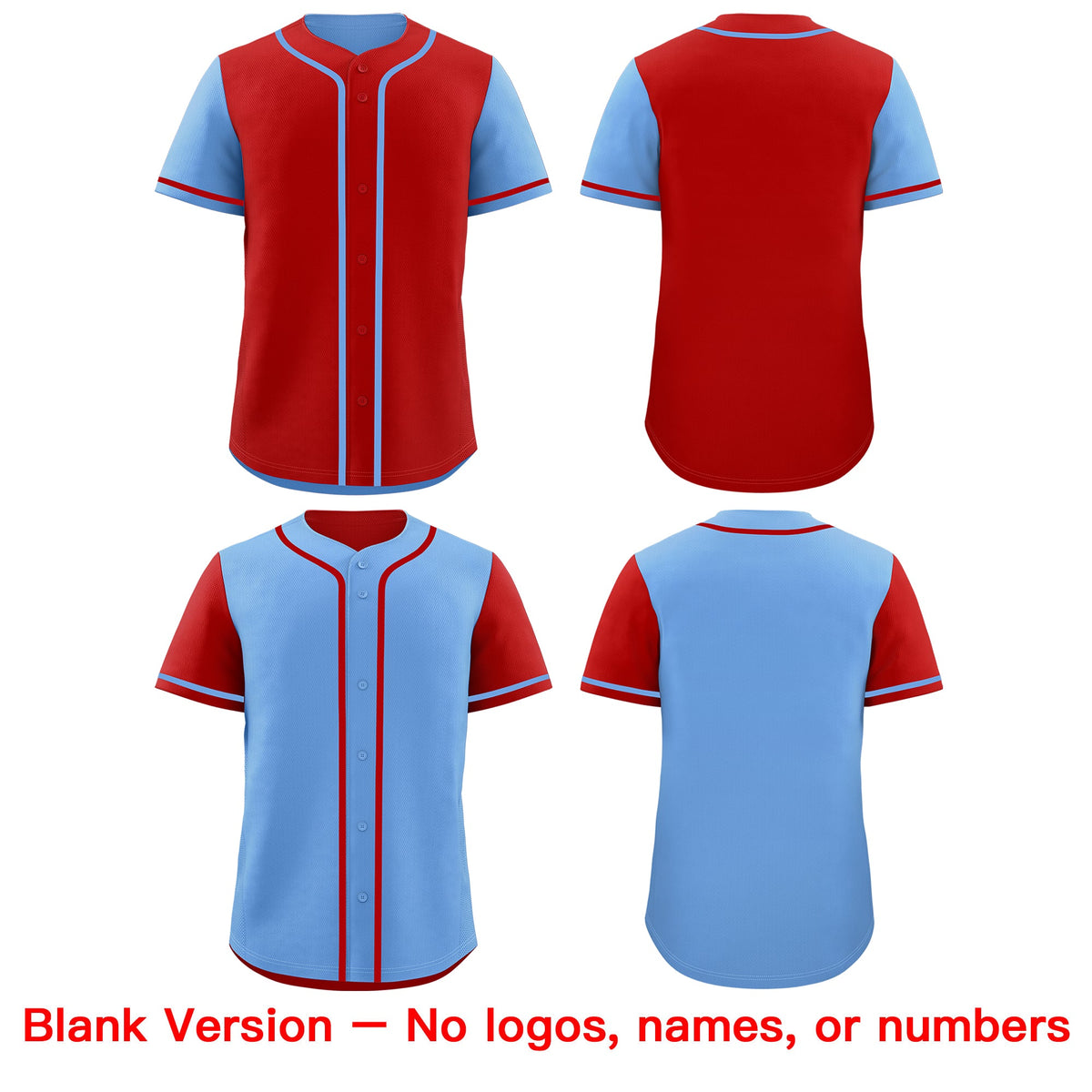 Custom Light Blue Red Reversible Raglan Sleeves Baseball Jersey| KXKSHOP