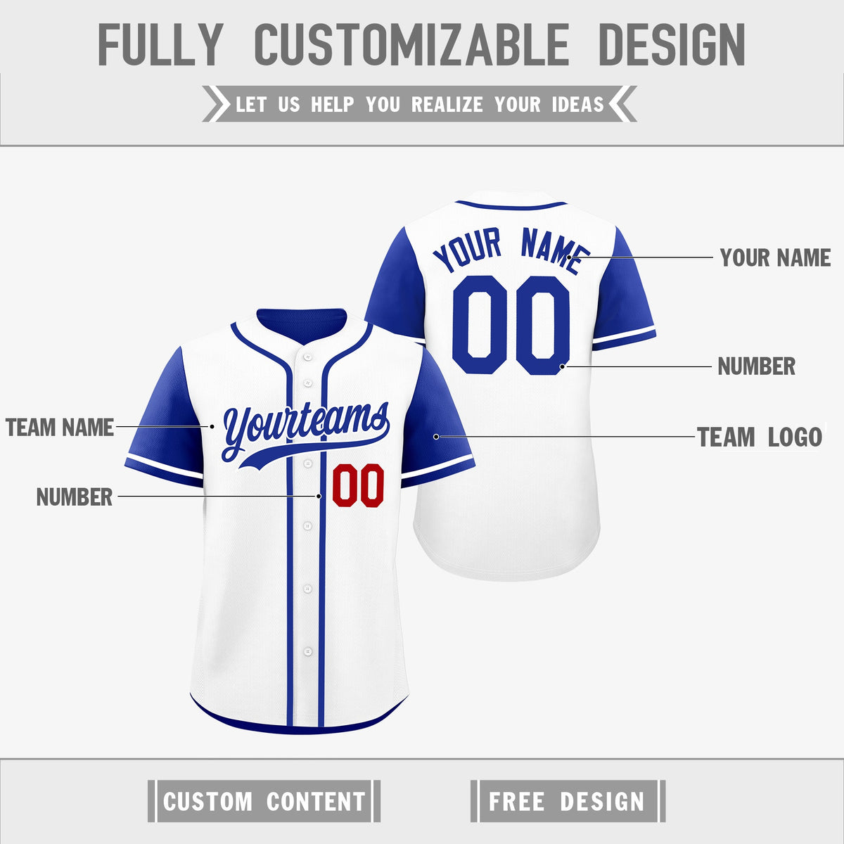 Custom Royal Blue White Reversible Raglan Sleeves Baseball Jersey| KXKSHOP