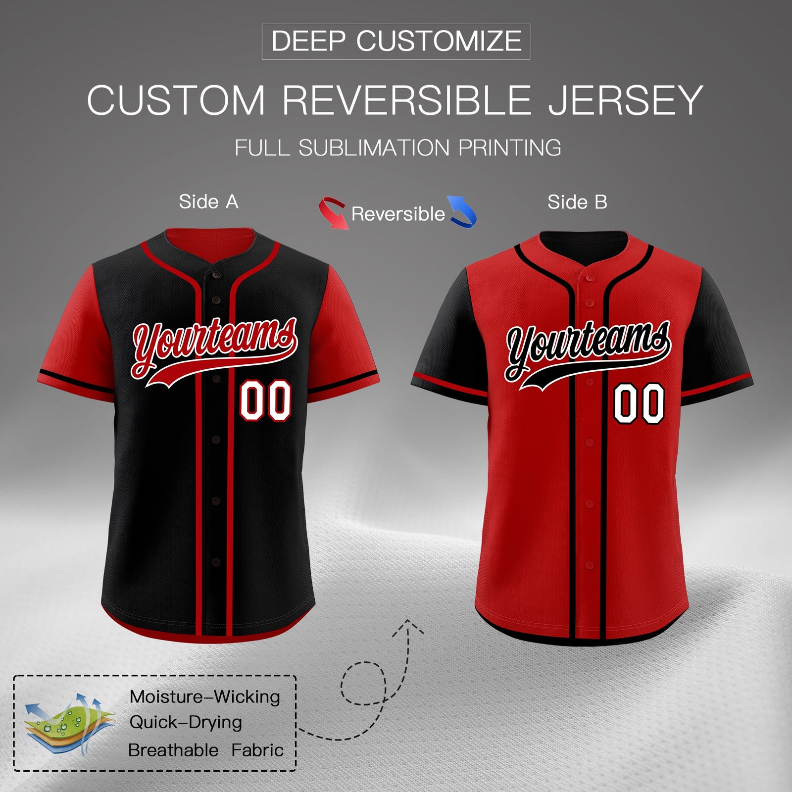 Custom Red Black Reversible Raglan Sleeves Baseball Jersey| KXKSHOP