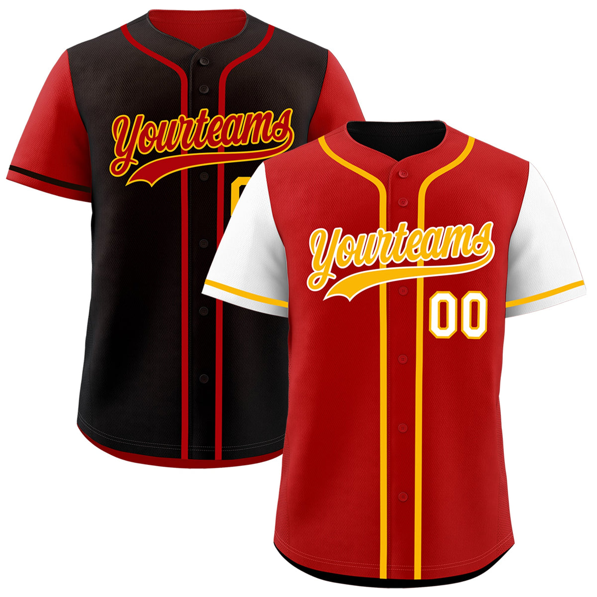 Custom Red Black Yellow Reversible Raglan Sleeves Baseball Jersey| KXKSHOP