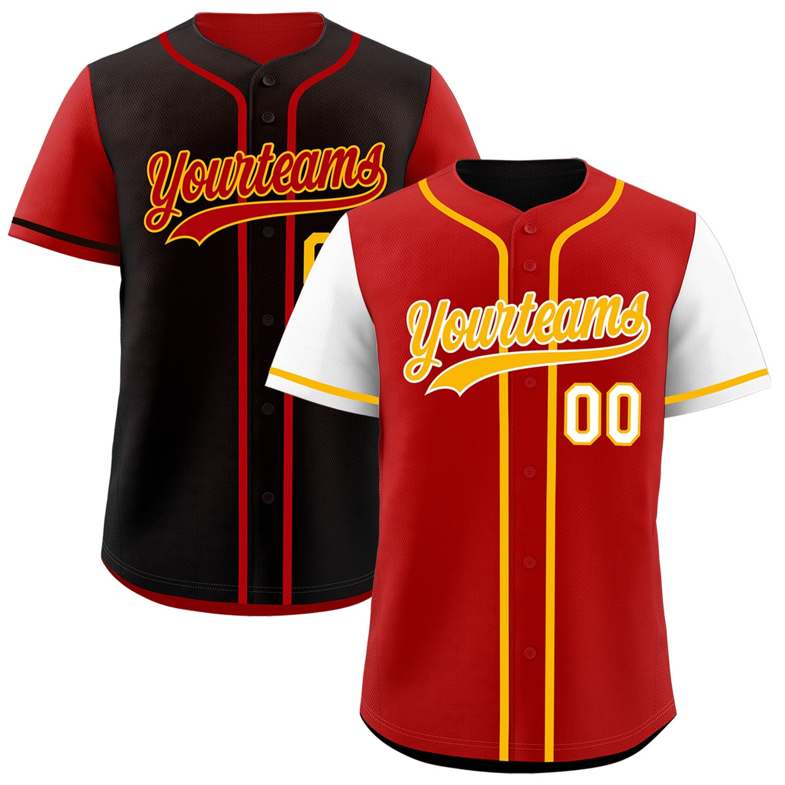 Custom Red Black Yellow Reversible Raglan Sleeves Baseball Jersey| KXKSHOP