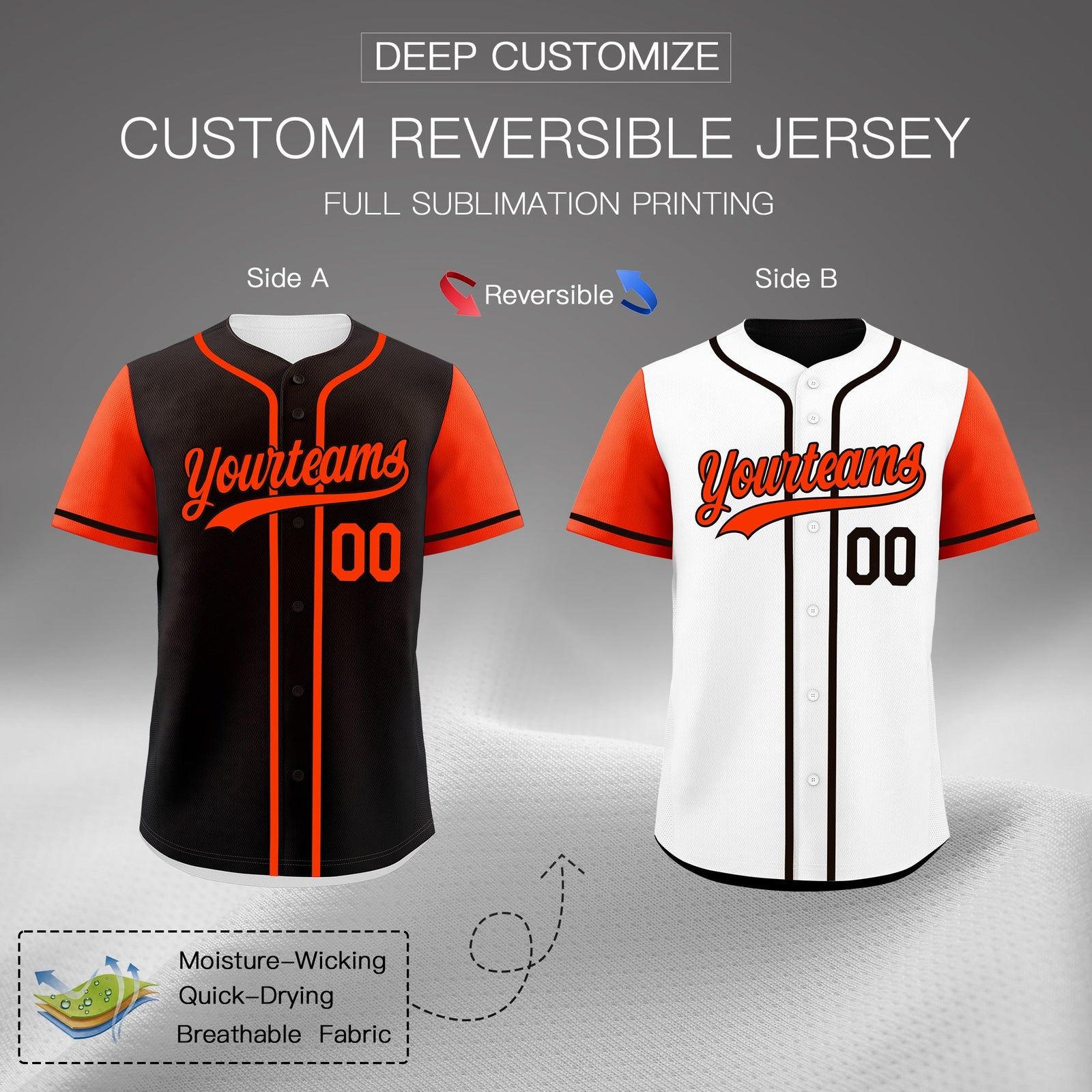 Custom Black White Orange Reversible Raglan Sleeves Baseball Jersey| KXKSHOP