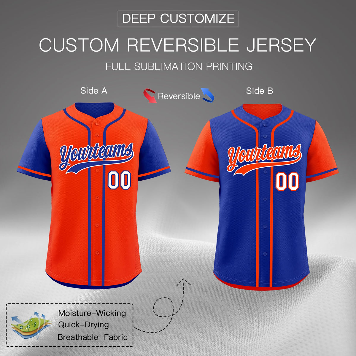 Custom Royal Blue Orange Reversible Raglan Sleeves Baseball Jersey| KXKSHOP