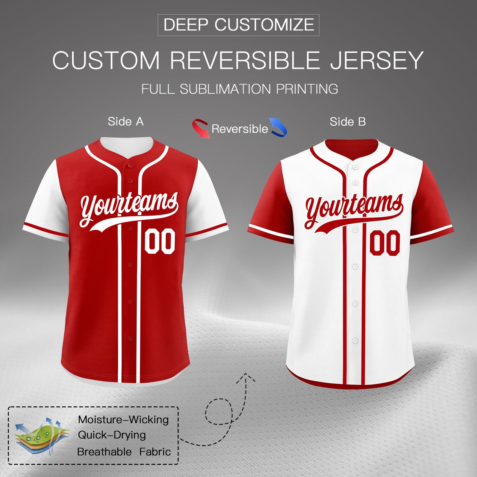 Custom White Red Reversible Raglan Sleeves Baseball Jersey| KXKSHOP
