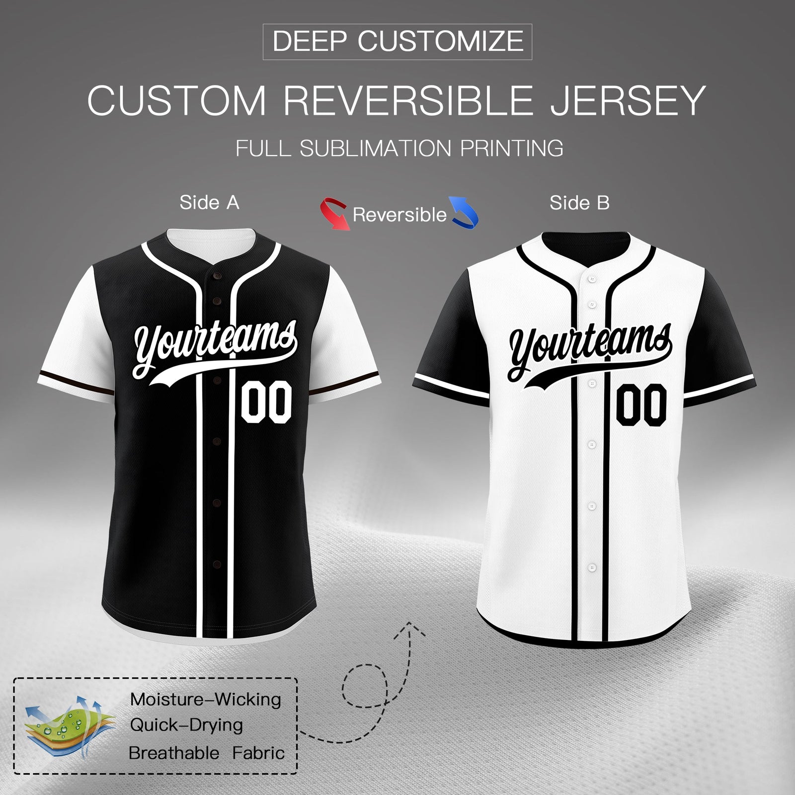 Custom White Black Reversible Raglan Sleeves Baseball Jersey| KXKSHOP