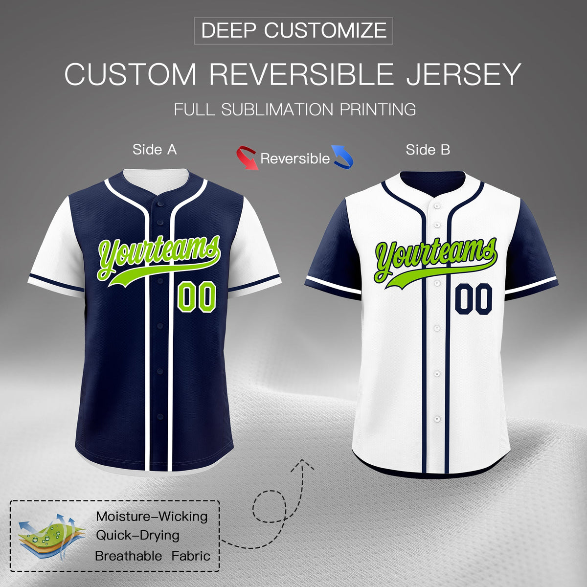 Custom White Navy Reversible Raglan Sleeves Baseball Jersey| KXKSHOP
