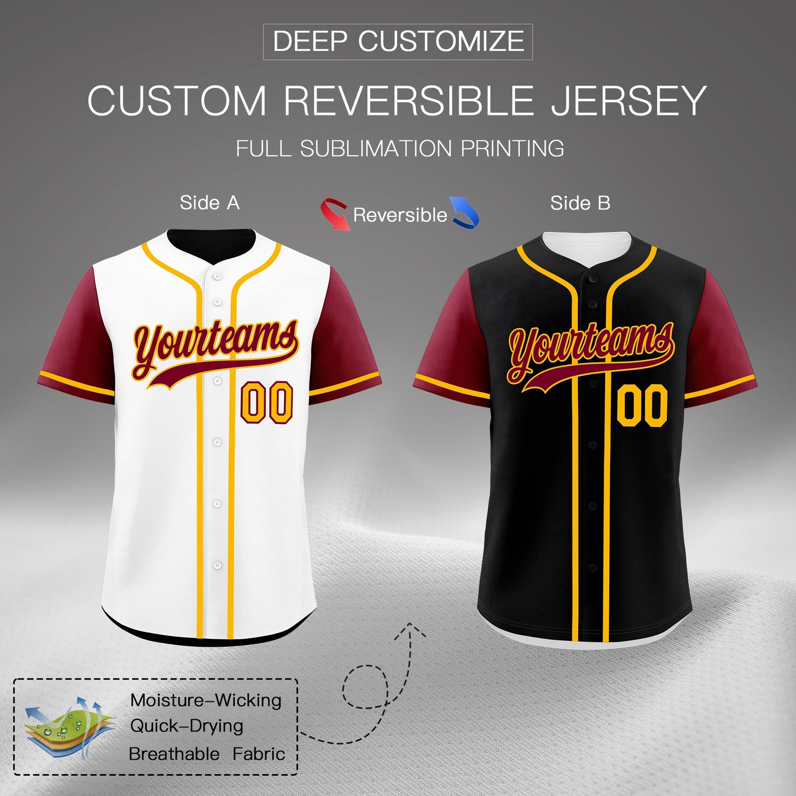Custom White Black Yellow Reversible Raglan Sleeves Baseball Jersey| KXKSHOP