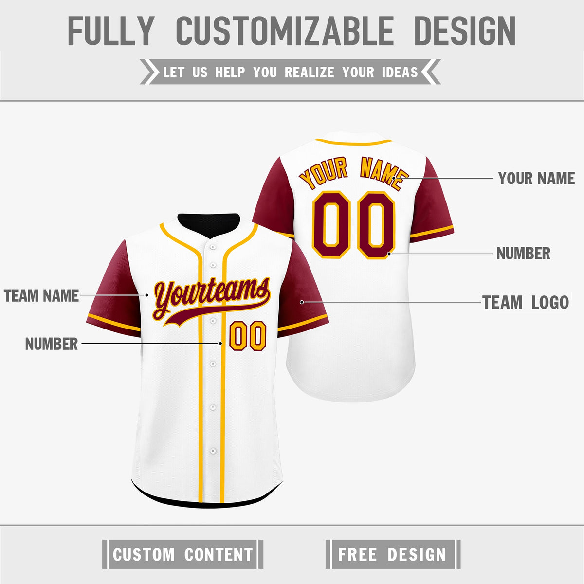 Custom White Black Yellow Reversible Raglan Sleeves Baseball Jersey| KXKSHOP